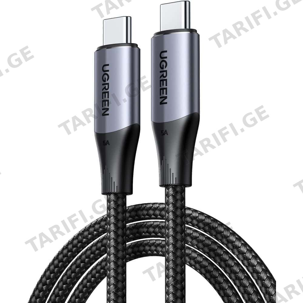 ვიდეო კაბელი UGRaEEN US355 (80150), 4K Video Cable , 100W Type-c To Type-c USB C To USB C 3.2 Gen 2 Cable, 1m, Black