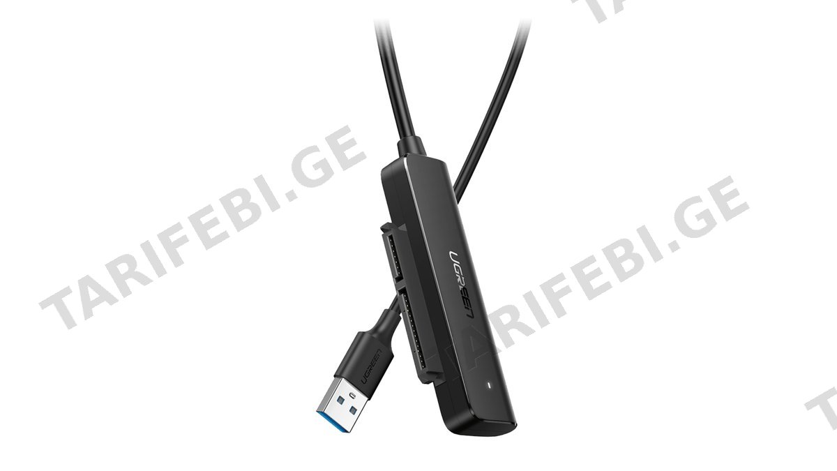USB ადაპტერი UGREEN CM321 (70609) USB 3.0 to SATA III Adapter Cable, 50cm, for 2.5" SATA SSD/HDD Black