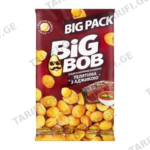 არაქისი "BIG BOB " საქონლის ხორცის და აჯიკის არომატით 90 გრ (BIG PACK)
