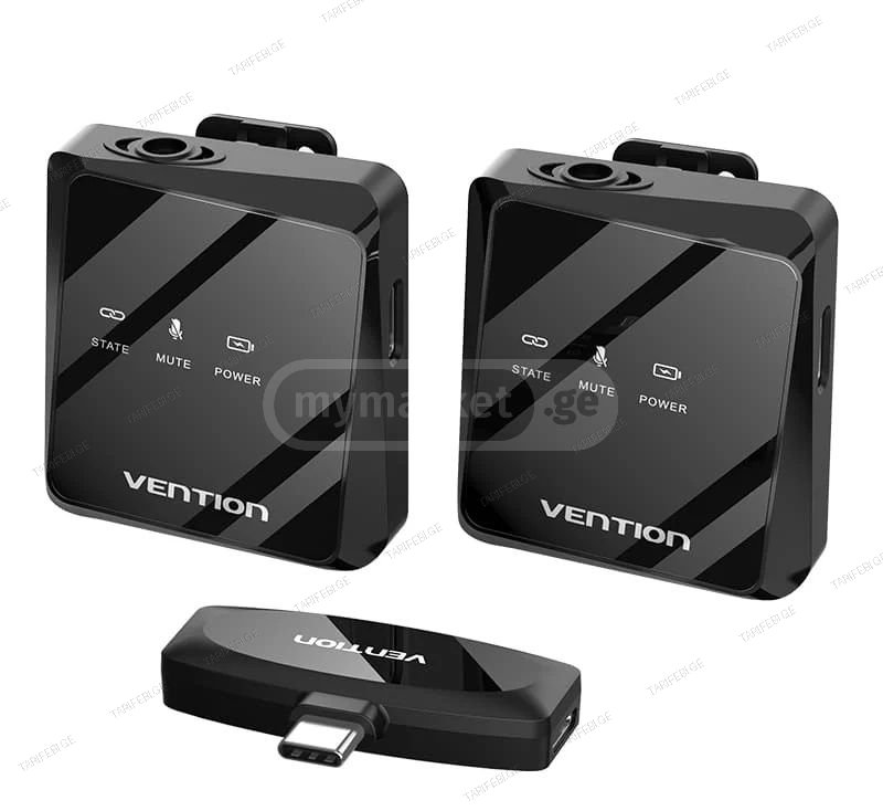 VENTION NCBB0 USB-C 2-Pack Wireless Lavalier Microphone Blac