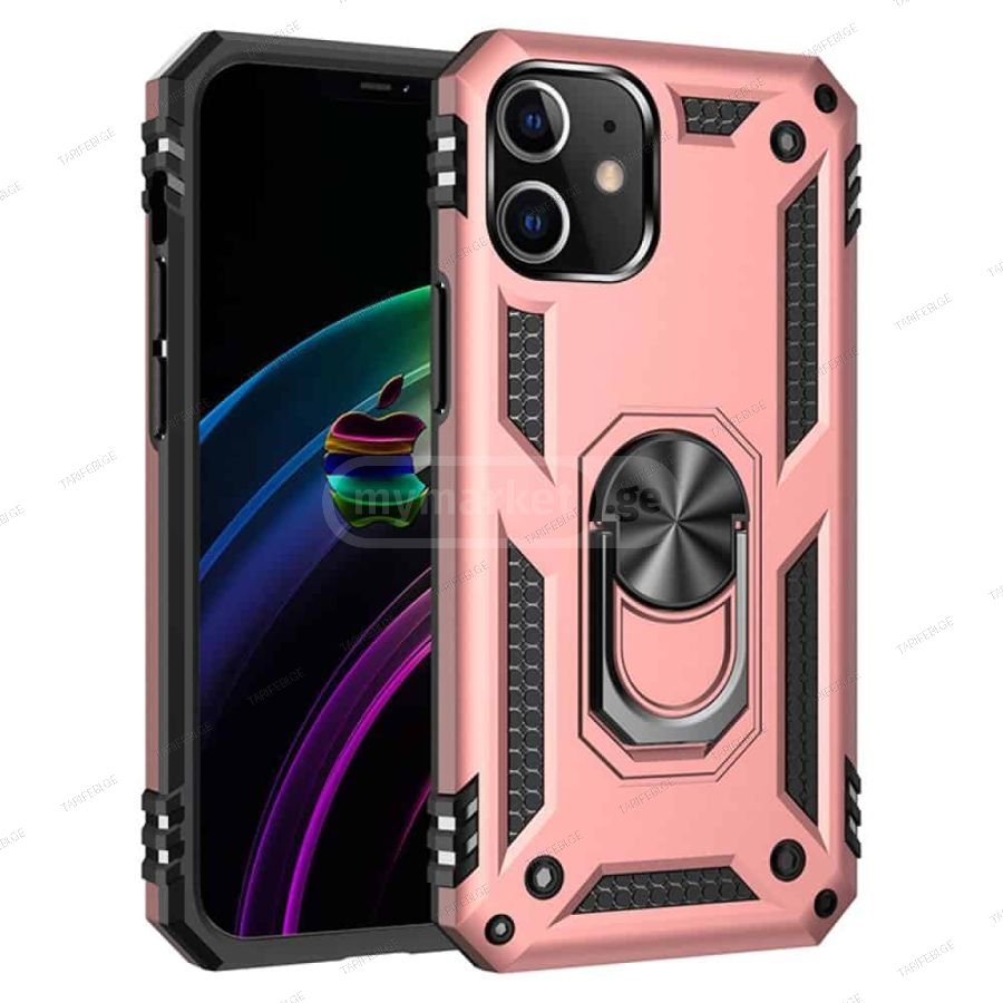 iPhone 12 Sofia Ring Case სილიკონის ქეისი ბეჭდით - ვარდი