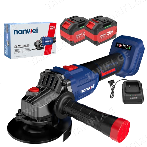 კუთხის სახეხი მანქანა აკუმულატორის Nanwei NW-A8132 20 V 2x6.0 Ah BL