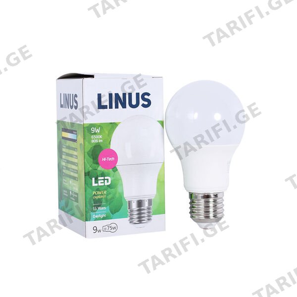 LED ნათურა ეკო 9ვტ 6500კ LINUS E27 Lin11-7792