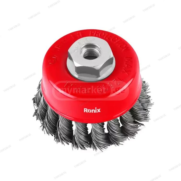 ჯამისებრი ხვეული მავთულის ჯაგრისი RONIX RH-9942, 75 მმ