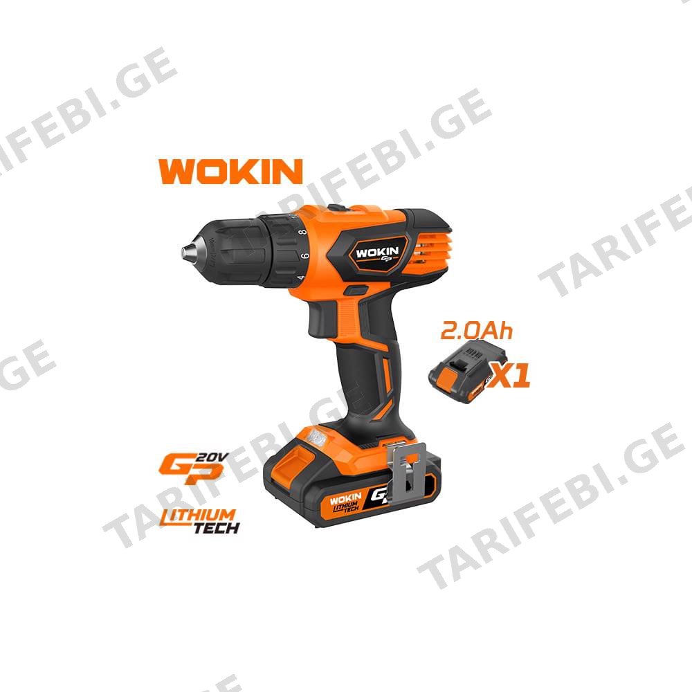 ბურღი Wokin 622020, 20V LI-ION CORDLESS DRILL 1500Rpm, Black/Orange