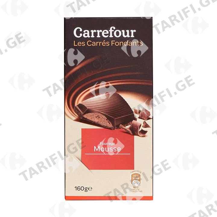 Carrefour შავი შოკოლადის პლანშეტი მუსის შიგთავსით 160 გ