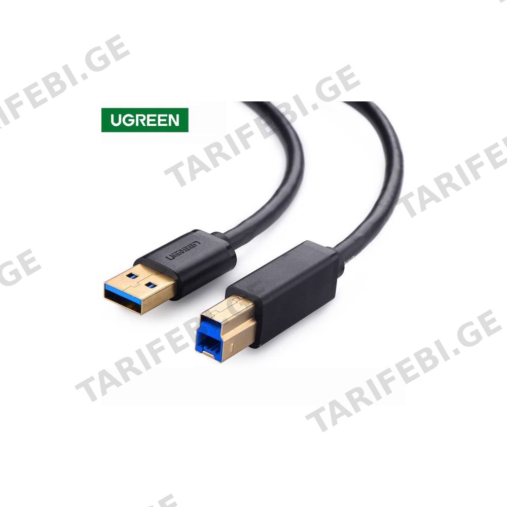 პრინტერის კაბელი UGREEN US210 (10372) USB-B to USB-A Print Cable, 2m, Black