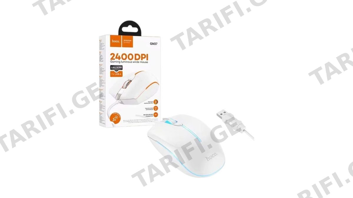 hoco. GM37 2400DPI Gaming Luminous Wired Mouse თეთრი