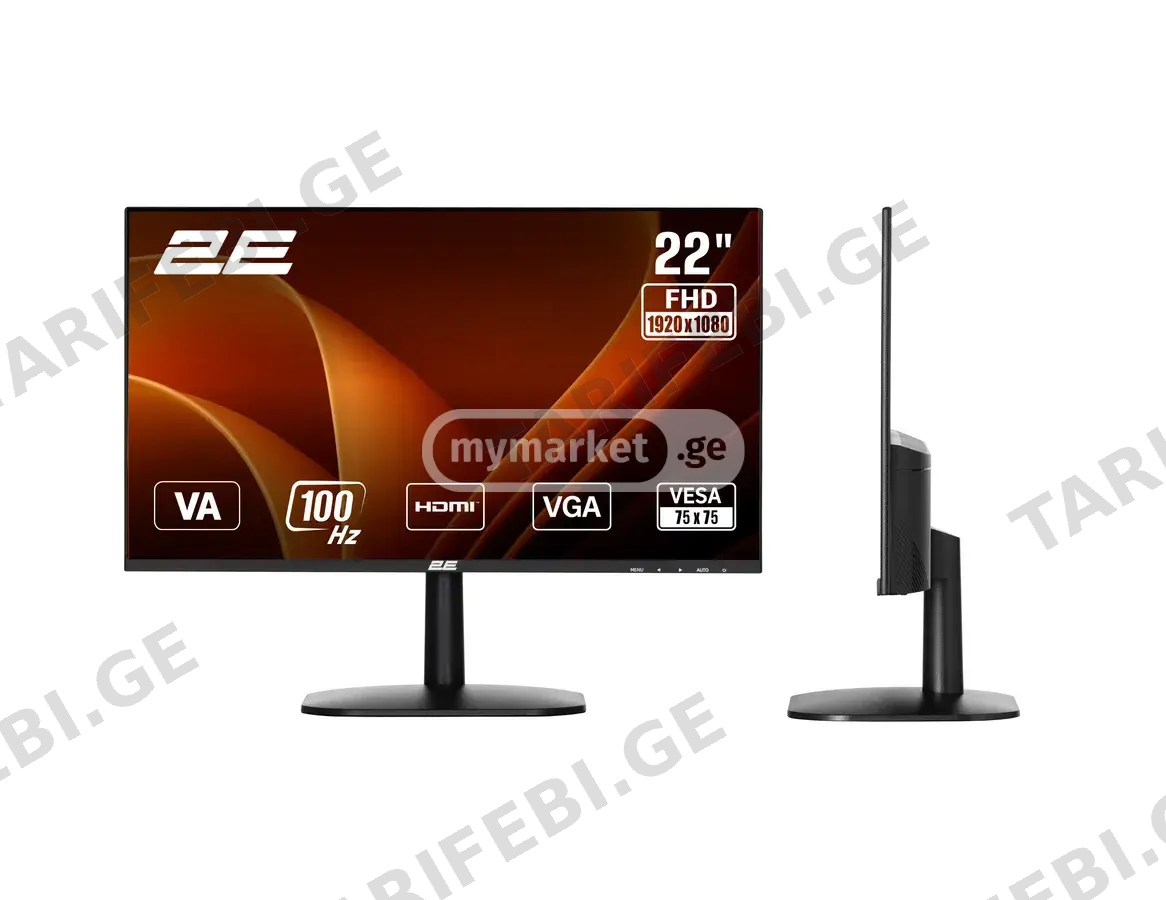 მონიტორი 2E 21.5″ A2225B D-Sub, HDMI, VA, 100Hz