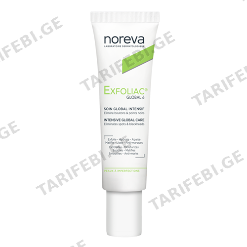 ნორევა - Exfoliac Global 6 სახის გელი ინტენსიური ზრუნვა/აკნეს საწინააღმდეგო 30მლ