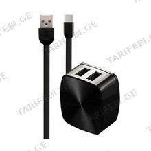 REMAX 2.4 A Dual USB Charger & Data Cable for Micro RP-U215 black