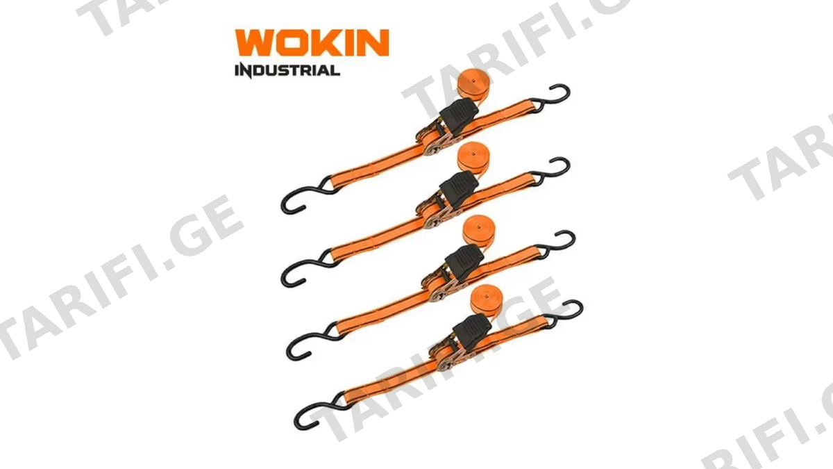 ტვირთის დამჭერი Wokin 662504, 5m, 4Pcs, Ratchet Tie Down Set (INDUSTRIAL), Orange