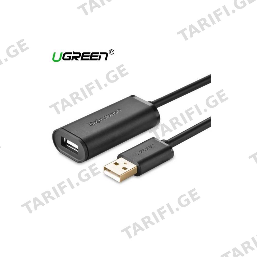 USB დამაგრძელებელი Ugreen US121 (10324) USB 2.0 Active Extension Cable with Chipset 20m (Black)