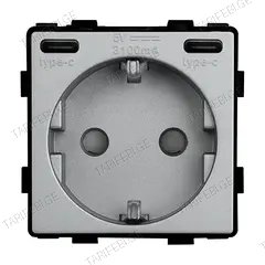 როზეტი Socket Style დამიწებით და შტორებით ჩარჩოს გარეშე 16A USB C+C 20W ნაცრისფერი