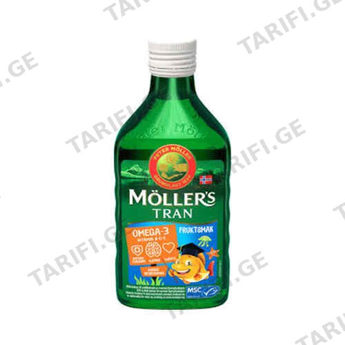 თევზის ქონი - MOLLERS COD LIVER OIL OMEGA-3, AROMA TUTTI FRUTTI, 250 ML