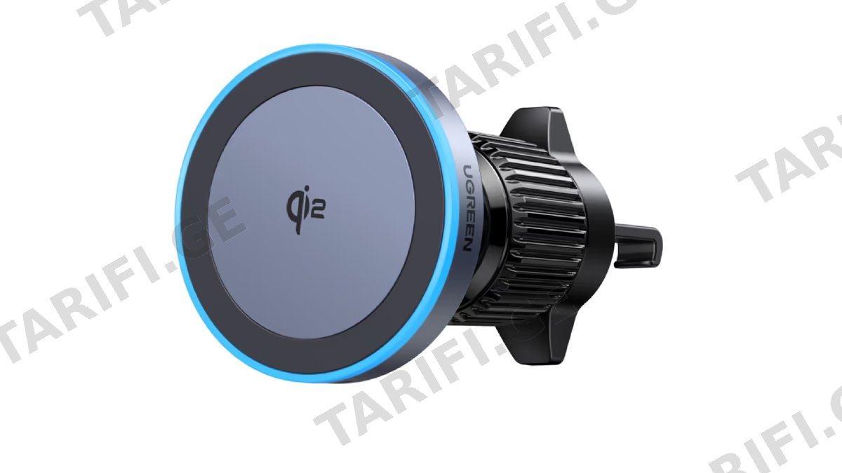 მანქანის უსადენო დამტენი UGREEN 35970 Qi2, 15W, Wireless Car Mount Charger, Black/Grey