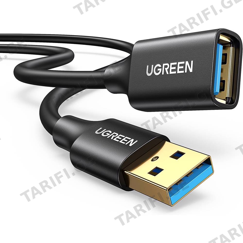 USB დამაგრძელებელი UGREEN US129 (90722), USB 3.0 Male to USB Female, Extension Male Cable, 5m, Black