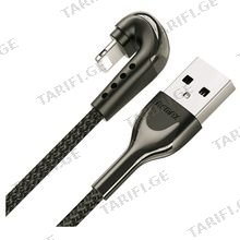 REMAX Heymanba II 2.1A Zinc Alloy Braided Gaming Data Cable (180° elbow) RC-177i 1M lightning- Black