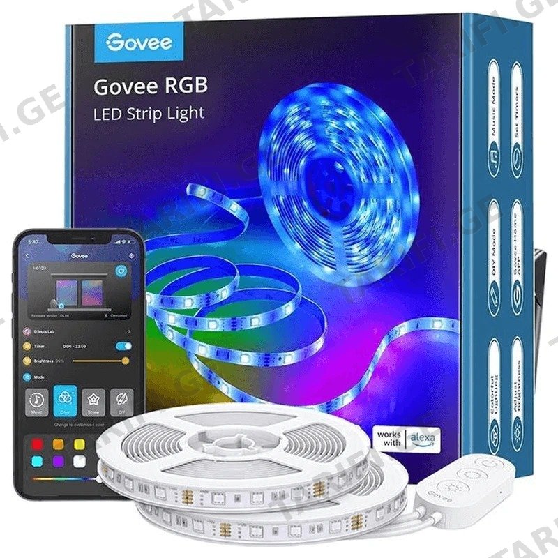 ჭკვიანი LED განათების ლენტი GOVEE H61103A3 RGB, WI-FI, 10მ
