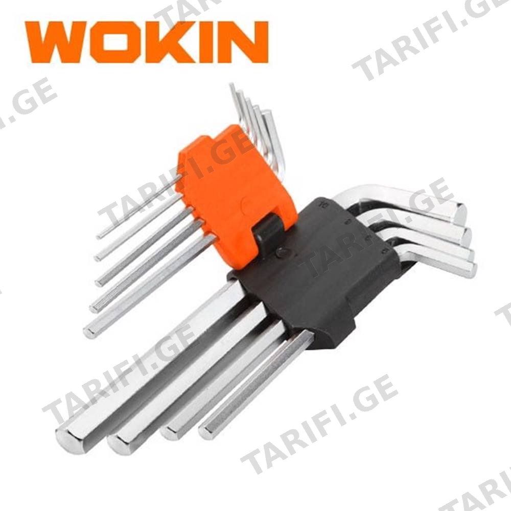 ექვსკუთხა სახრახნისის ნაკრები Wokin 207209, 9Pcs, Long Arm Hex Key Set, Silver