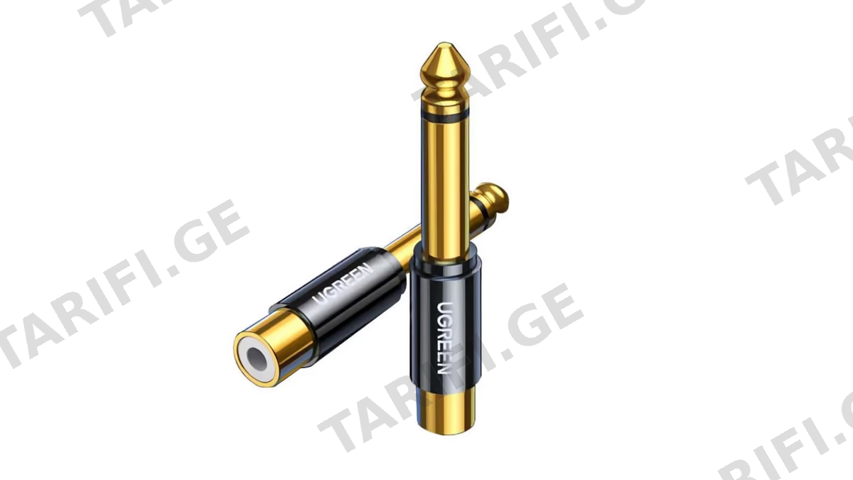 აუდიო ადაპტერი UGREEN AV169 (80731), 6.35mm Male to RCA Female Adapter, Black/Gold
