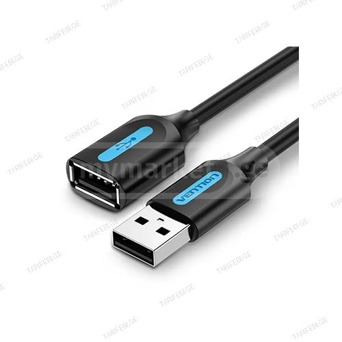 USB დამაგრძელებელი - Vention USB 2.0 Black PVC Type 0.5m