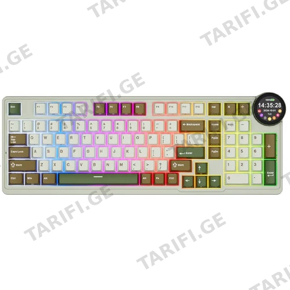 კლავიატურა Royal Kludge RK N99 RGB Mechanical Keyboard, Cream Switch, Hot Swappable, Wireless, USB, Bluetooth, 2.4GHz, Palm Green