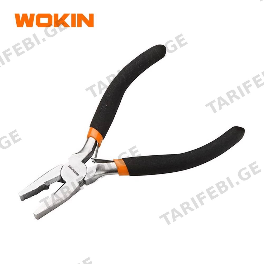 მინი ბრტყელტუჩა რეზინის სახელურით Wokin 102045, 115MM, 4.5″, MINI COMBINATION PLIERS, Black
