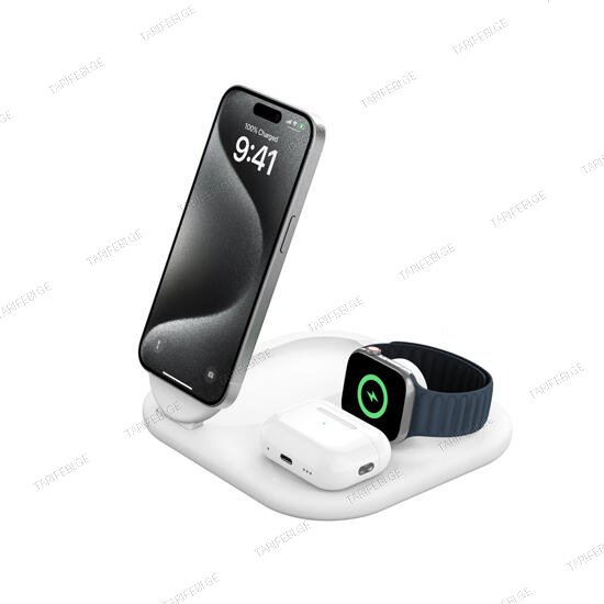 Belkin 3-in-1 15W Magnetic Wireless Charging Stand with QI2 WIZ029VFWH White