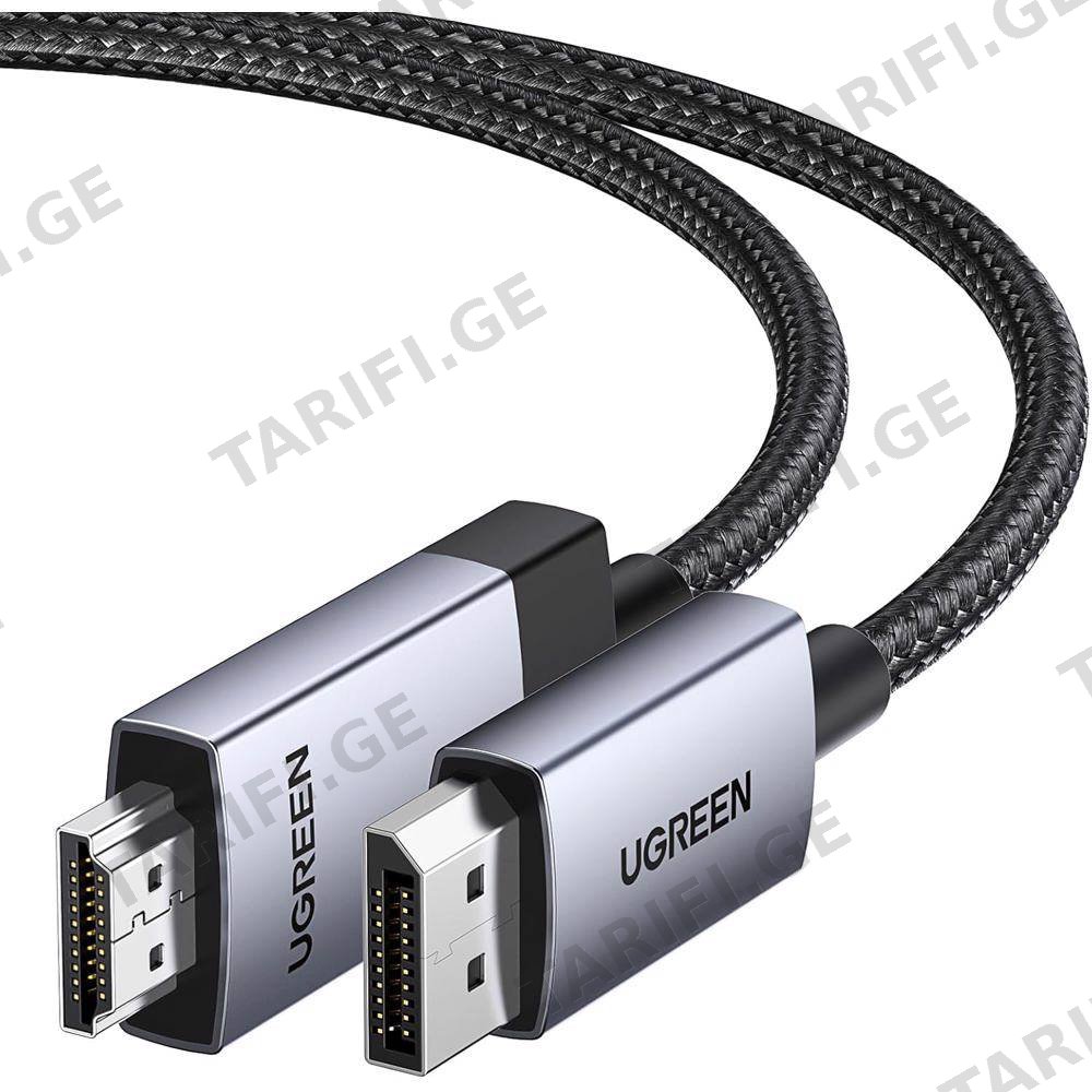 ვიდეო კაბელი UGREEN DP119 (25491), 4K, DisplayPort to HDMI, 3m, Grey/Black