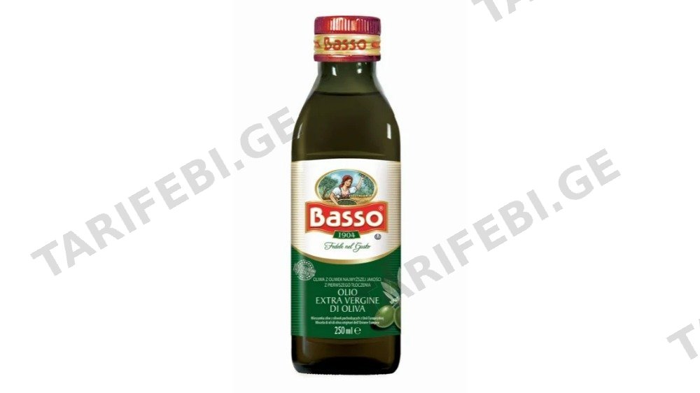 Basso ზეითუნის ზეთი პირველადი ცივი დაწურვის 250მლ