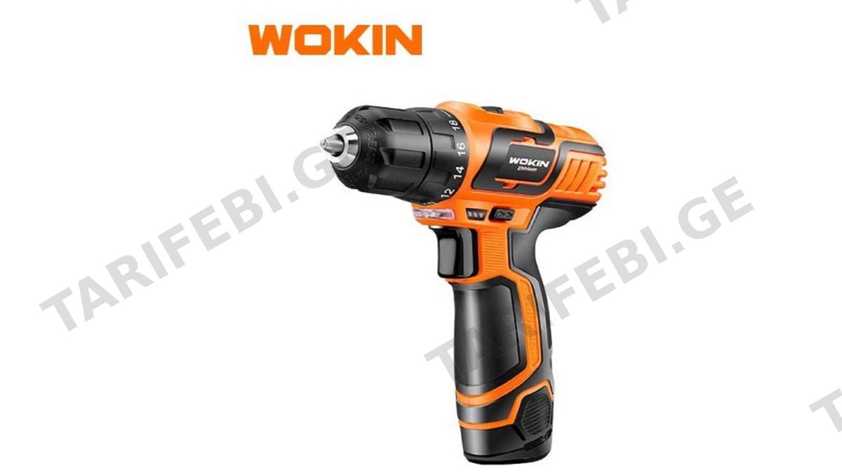 ელექტრო სახრახნისი Wokin 780712, 1400Rpm, Li-ion Cordless Drill, Black/Orange