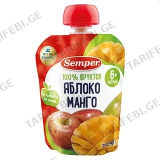 სემპერი - პაუჩი ვაშლ-მანგო /6თვ+/ 90გრ 1367/1246 Pouch Apple Mango 90