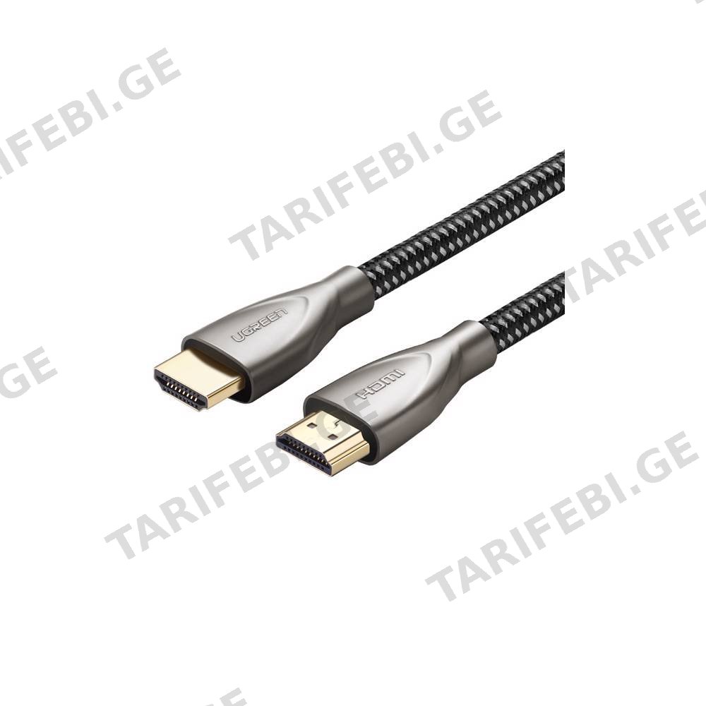 HDMI კაბელი UGREEN 50108, 4K, 2.0 HDMI to HDMI Carbon Fiber Zinc Alloy Cable, 2m, Grey