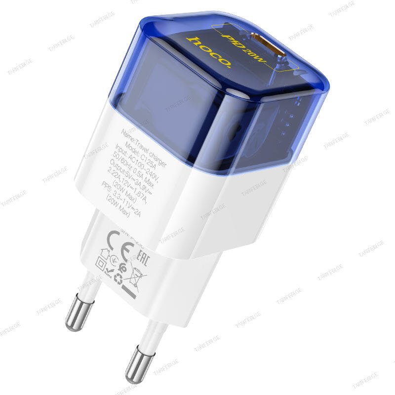 HOCO C125A transparent PD20W charger Blue