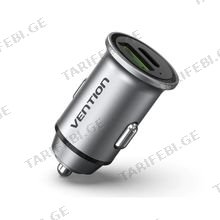 VENTION FFFH0 Two-Port USB A+A(30+30) Car Charger Gray Mini Style Aluminium Alloy Type