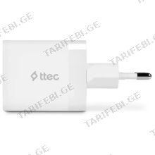 Ttec SmartCharger Duo 45W Travel Fast Charger USB-C+USB-A White 2SCP02B ადაპტერი