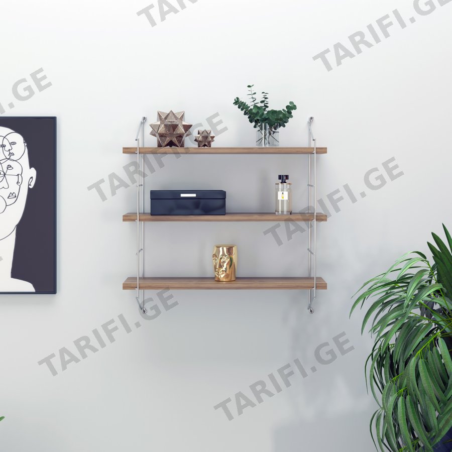 მართკუთხა თარო Neelix Triple Shelf (Walnut-Chromium) MT191101 (67*56*15)