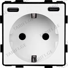 როზეტი Socket Style დამიწებით და შტორებით 20W 16A USB C+C ჩარჩოს გარეშე თეთრი