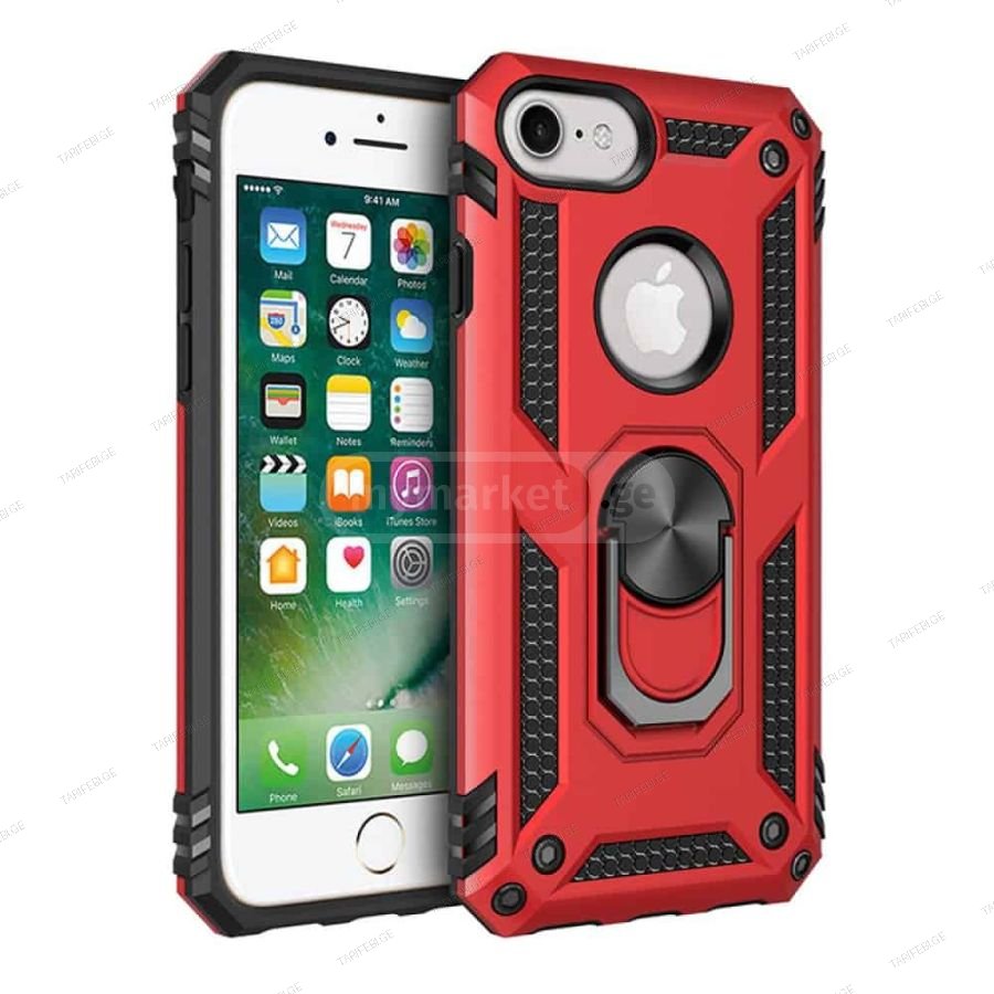 iPhone 7 Sofia Ring Case სილიკონის ქეისი ბეჭდით - წითელი