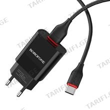 BOROFONE BA20A Sharp single port charger set(Type-C)(EU) Black