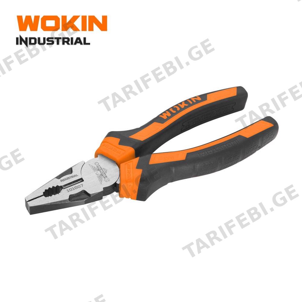 ბრტყელტუჩა Wokin 101008, 200mm COMBINATION PLIERS (INDUSTRIAL), Black/Orange