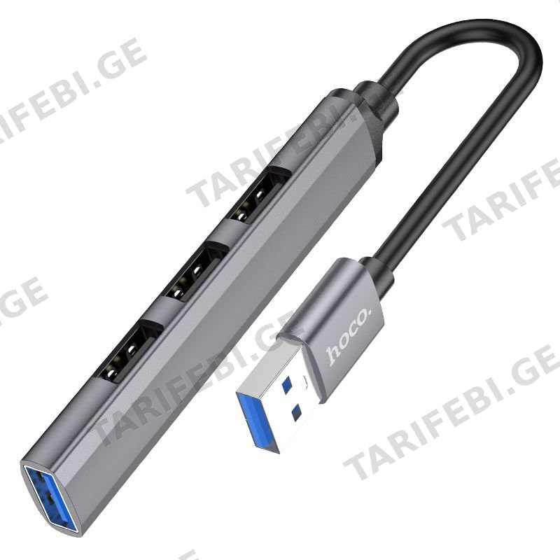 სადენები Hoco HB26 4 in 1 HUB Gray (USB to USB3.0+USB2.0*3)