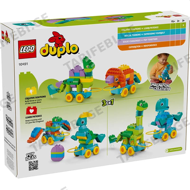 ასაწყობი კონსტრუქცია (ლეგო) LEGO CONSTRUCTOR DUPLO TOWN 3IN1 DINOSAURS ON WHEELS 10451