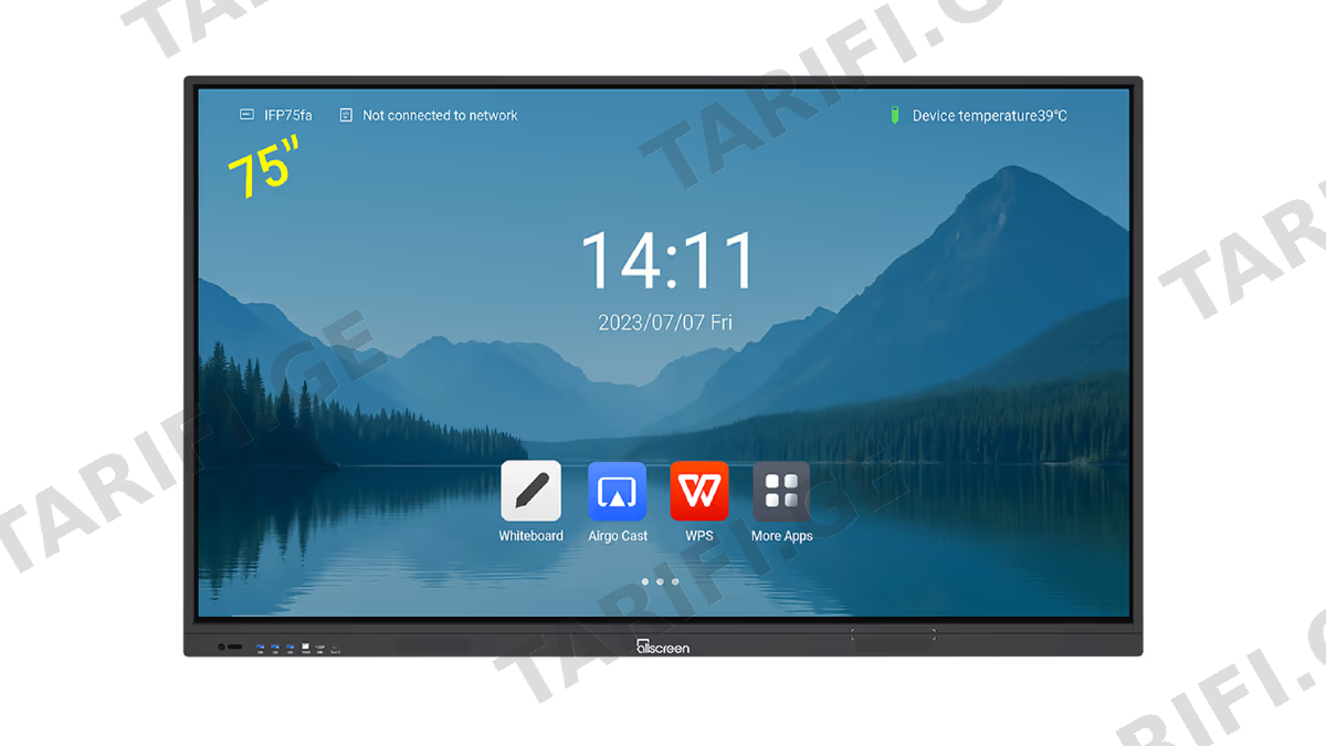 ინტერაქტიული ეკრანი Allscreen Interactive Flat Panels DW75HT311D V2 T Series, 75”, Android 13, RAM 8GB, 128GB, Smart Board, Black