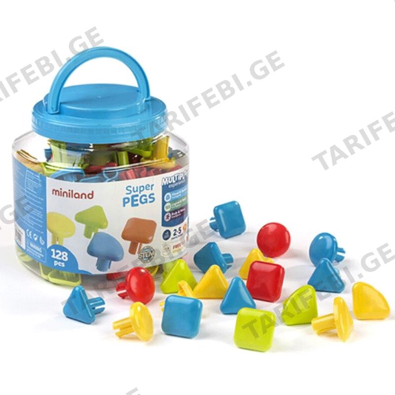სათამაშო ასაწყობი მოზაიკა MINILAND SUPERPEGS 128 PCS. BRIGHT C.