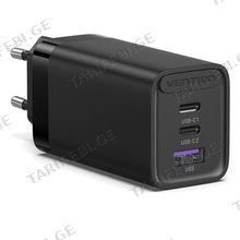 VENTION FEDB0-EU 3-port USB(C+C+A) GaN Charger(65W/30W/30W) EU-Plug Black