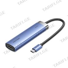 VENTION TGESB USB-C to HDMI/USB 3.0 x 3/PD Docking Station 0.15M Blue Aluminum Alloy Type USB ჰაბი