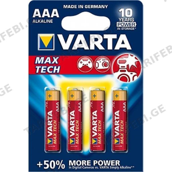 ელემენტი VARTA Alkaline Max Tech AAA 1.5 V 4 ც