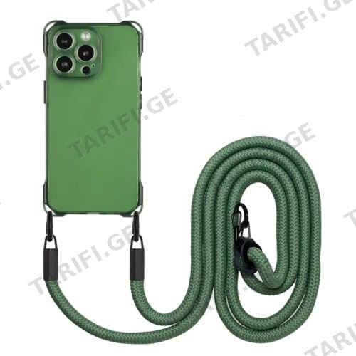 For Iphone 15 Pro Cell Phone Back Cover Four Corners Anti-drop Soft Tpu Case With Hanging Rope - Army Green (155298)